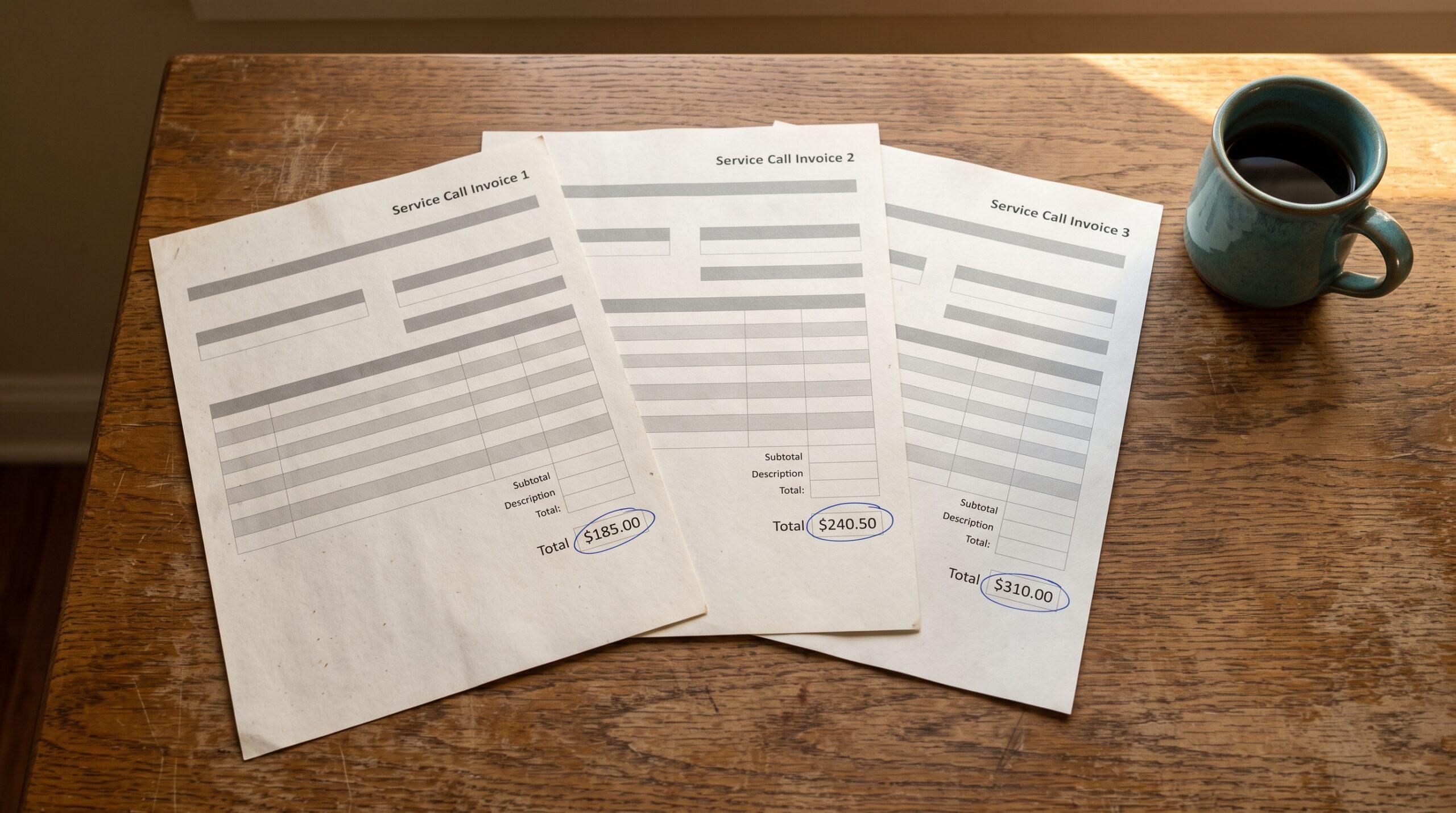 Every service call adds its own invoice, and its own fee line.